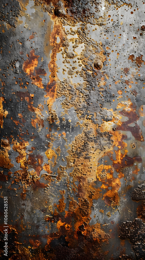 Close-up of rustic metal texture with large rust patches and visible oxidation patterns
