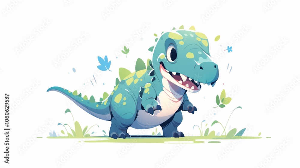 Obraz premium Simple flat illustration of a t-rex, colorful cartoon style