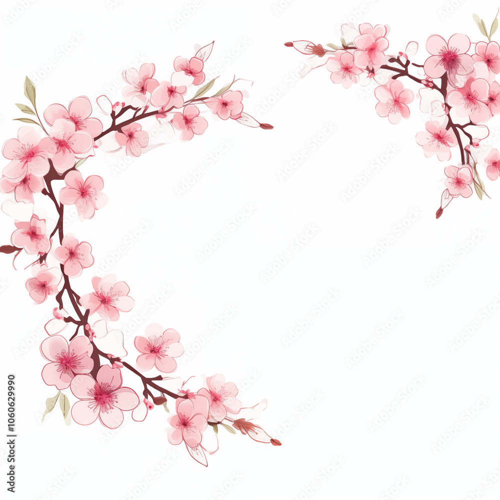 A beautiful arrangement of cherry blossoms in a delicate pink hue framing a blank space A beautiful arrangement of cherry blossoms in a delicate pink hue framing a blank space