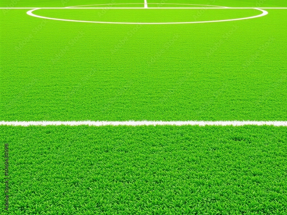 Obraz premium A high definition image of a sport field perfectly suited for wallpaper, showcasing vibrant green grass and white lines, turf