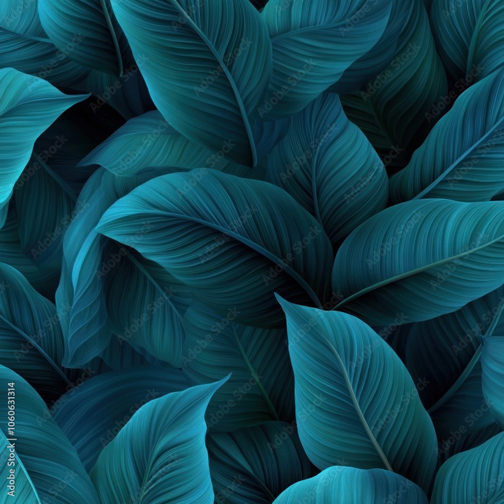 Close-up of Vibrant Teal Tropical Leaves with Detailed Veining Close-up of Vibrant Teal Tropical Leaves with Detailed Veining