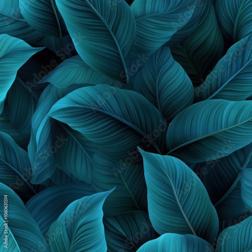 Wallpaper Mural Close-up of Vibrant Teal Tropical Leaves with Detailed Veining Torontodigital.ca