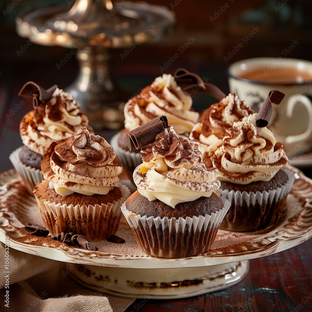 Plate Full of Tiramisu Cupcakes with Cocoa Powder and Espresso Drizzle Plate Full of Tiramisu Cupcakes with Cocoa Powder and Espresso Drizzle