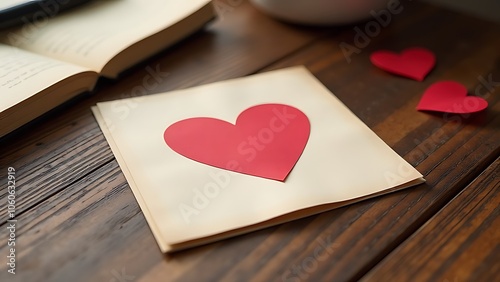 Valentine card lying on school desk, close-up