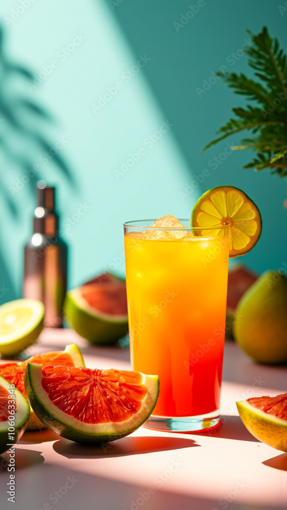 Fototapeta premium refreshing summer cocktail with grapefruit lime