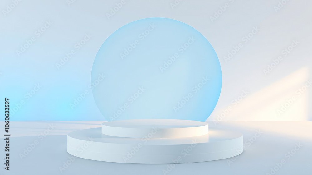 white platform with soft blue background white platform with soft blue background