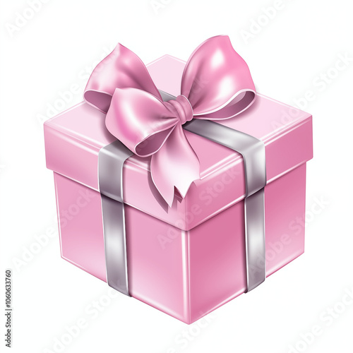 A beautifully wrapped pink gift box with a shiny bow sitting against a plain background