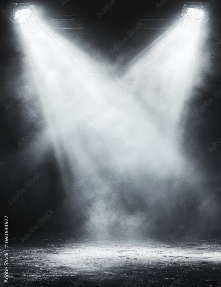 Two Spotlights Illuminating a Foggy Dark Floor Two Spotlights Illuminating a Foggy Dark Floor