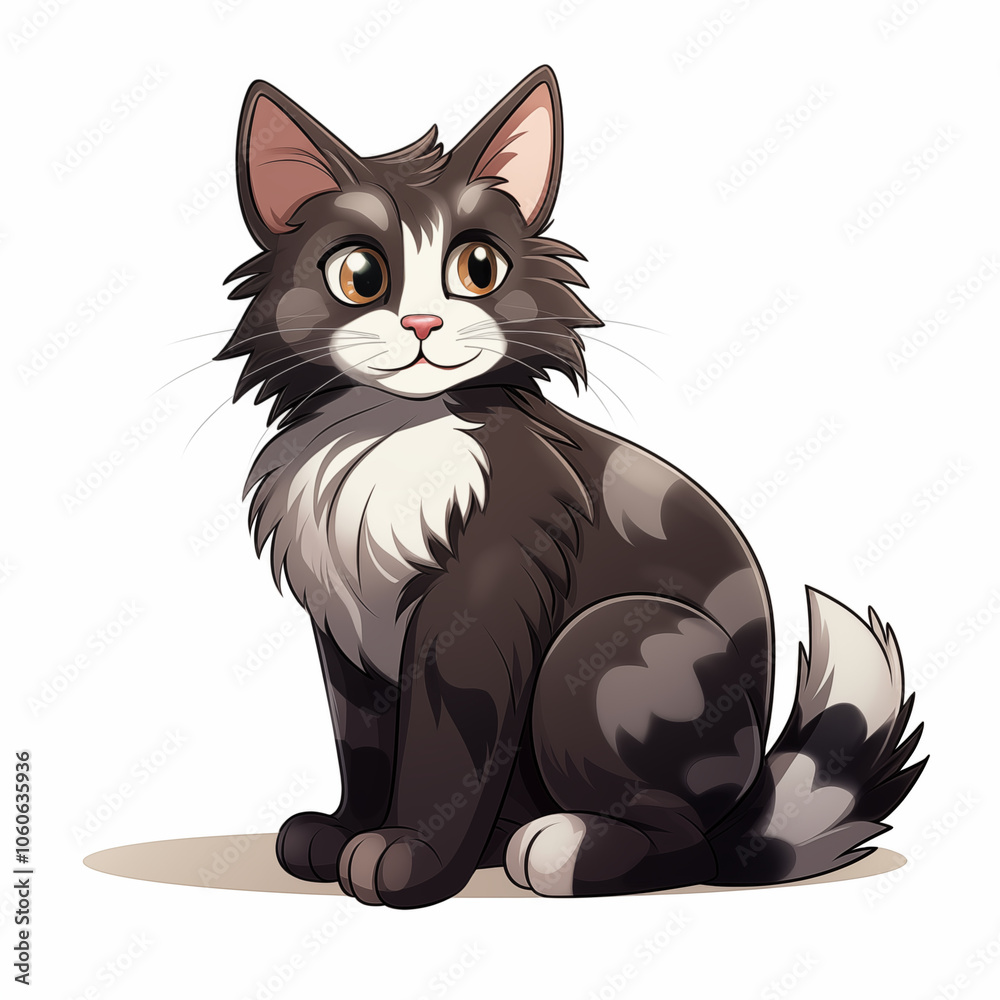 A playful cartoon cat sitting on the floor with a friendly expression during daytime A playful cartoon cat sitting on the floor with a friendly expression during daytime