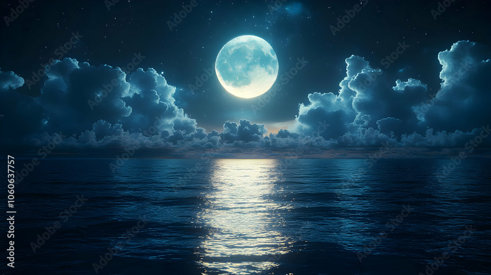 Moonlit Night Ocean, Digital Illustration Moonlit Night Ocean, Digital Illustration