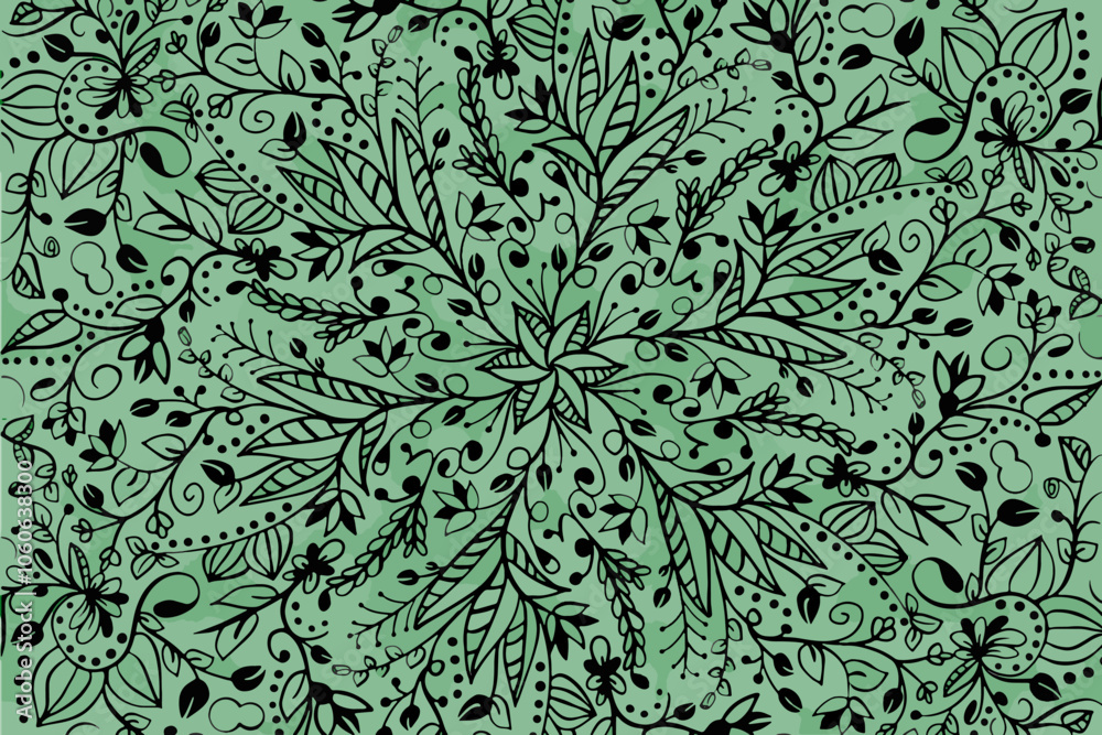 Ilustração Vetorial modelo, inconsútil, papel de parede, floral, vector, flor, folha, vintage, condecoração, design, ornamento, ilustração, textura, arte, damasco, natureza, tecido, planta, verde, ret