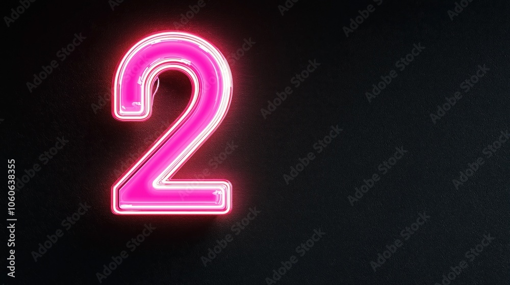 Illuminated pink neon number two on a dark textured background, showcasing glowing effects and vibrant lighting contrast Illuminated pink neon number two on a dark textured background, showcasing glowing effects and vibrant lighting contrast