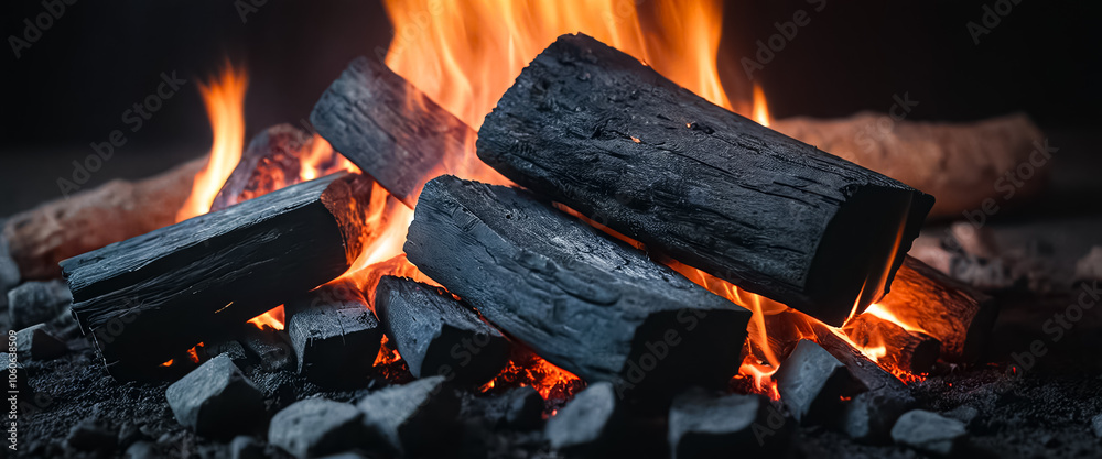 3D rendering of Close-Up View of Burning Logs 3D rendering of Close-Up View of Burning Logs