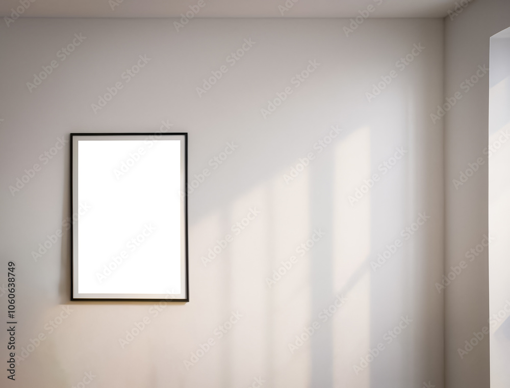 3D rendering of Minimalist Interior With Empty Frame on Neutral Wall 3D rendering of Minimalist Interior With Empty Frame on Neutral Wall