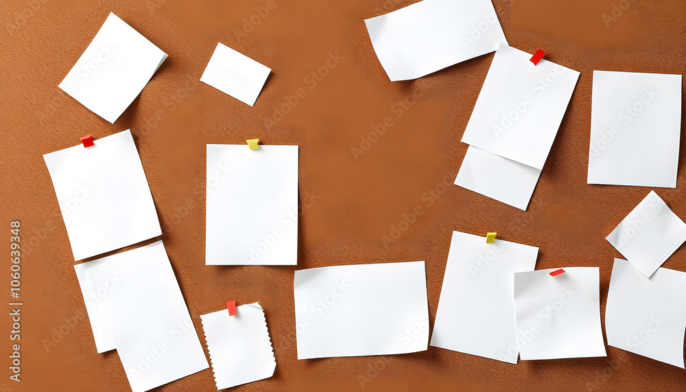 Scraps of papers on the bulletin board isolated with white highlights, png Scraps of papers on the bulletin board isolated with white highlights, png