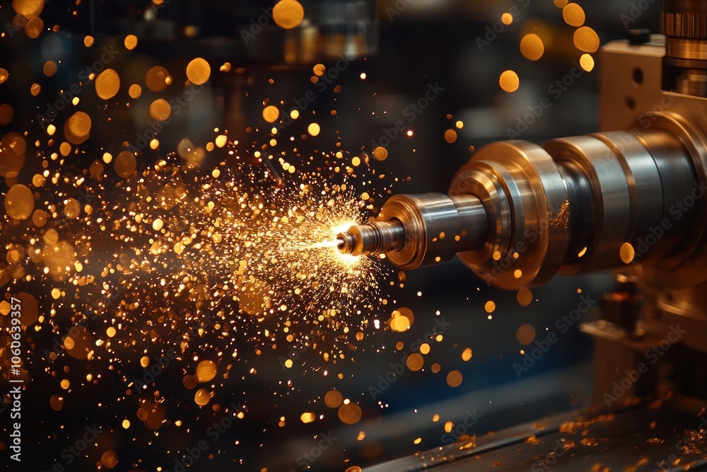 Close-up of a metalworking machine with sparks flying Close-up of a metalworking machine with sparks flying
