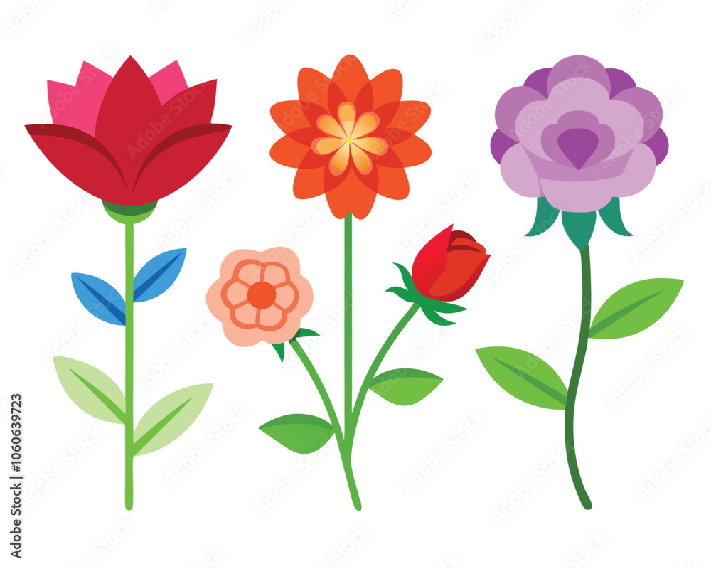 set of flowervector illustration on white background set of flowervector illustration on white background