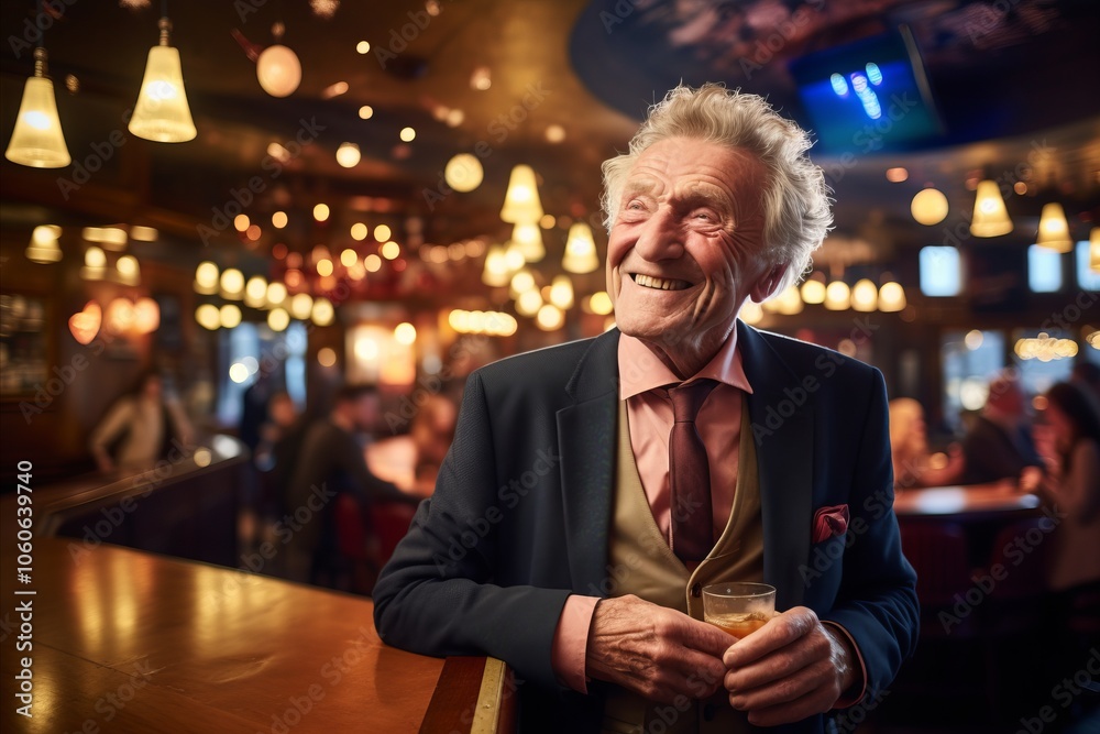 Portrait of a happy senior man with a glass of beer in a pub. Portrait of a happy senior man with a glass of beer in a pub.
