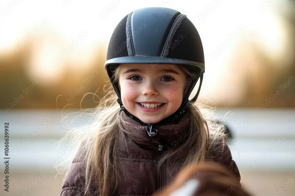 Young Girl Wearing a Riding Helmet and Smiling Young Girl Wearing a Riding Helmet and Smiling