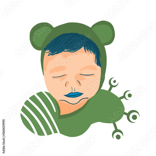 Ilustração Vetorial caricatura, cara, ilustração, vector, garoto, cabeça, gente, cabrito, pessoa, cabelo, cabrito, desenho, caracter, expressão, elfo, divertimento, cara, verde, cômico, homem, arte, r