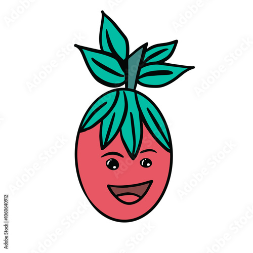 Ilustração Vetorial caricatura, vector, fruta, cara, ilustração, alimento, maçã, rir, cômico, caracter, ícon, sorridente, divertimento, mulheres, tomate, folha, natureza, fresco, legume, lábio, árvore