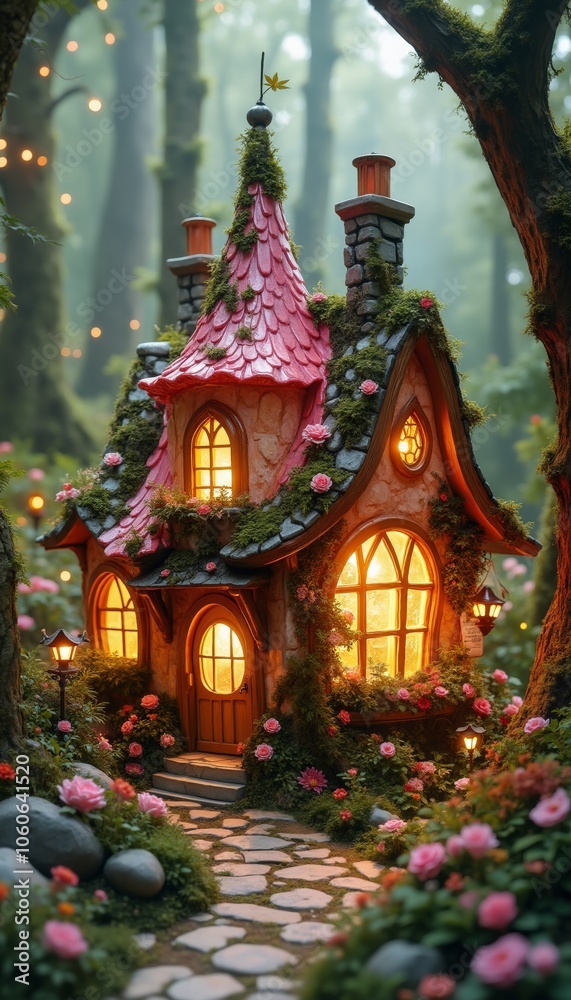 Whimsical Handmade Fairy-Tale House in Enchanted Garden Setting Whimsical Handmade Fairy-Tale House in Enchanted Garden Setting