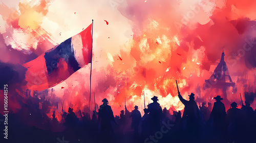 Flag illustration for the bastille day festival. French Revolution Paris. Illustration photo