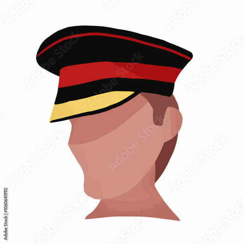 Ilustração Vetorial chapéu, boné, cabeça, uniforme, polícia, perfil, silhueta, cara, noir, vector, exercito, ícon, oficial, símbolo, soldado, de ouro, gente, ilustração, roupa, agente, caricatura