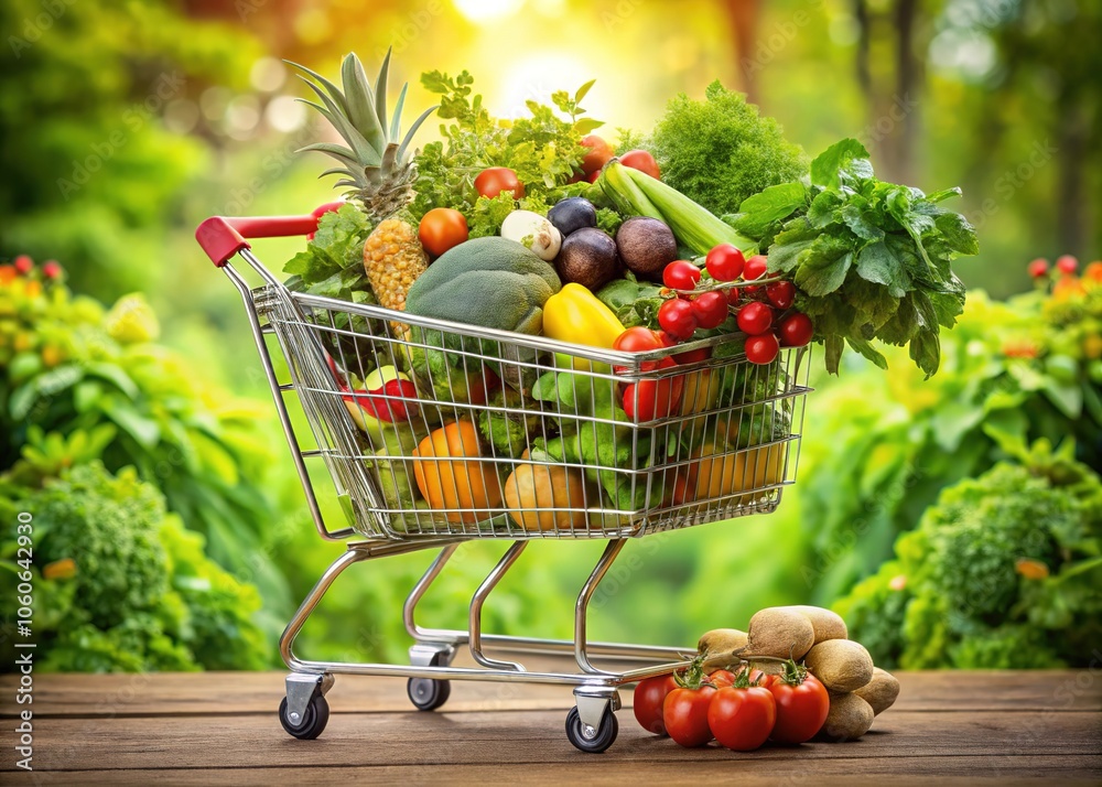 A colorful cart filled with fresh fruits and vegetables morphs into a thriving garden, embodying a seamless farm-to-table experience that celebrates nature’s bounty. A colorful cart filled with fresh fruits and vegetables morphs into a thriving garden, embodying a seamless farm-to-table experience that celebrates nature’s bounty.