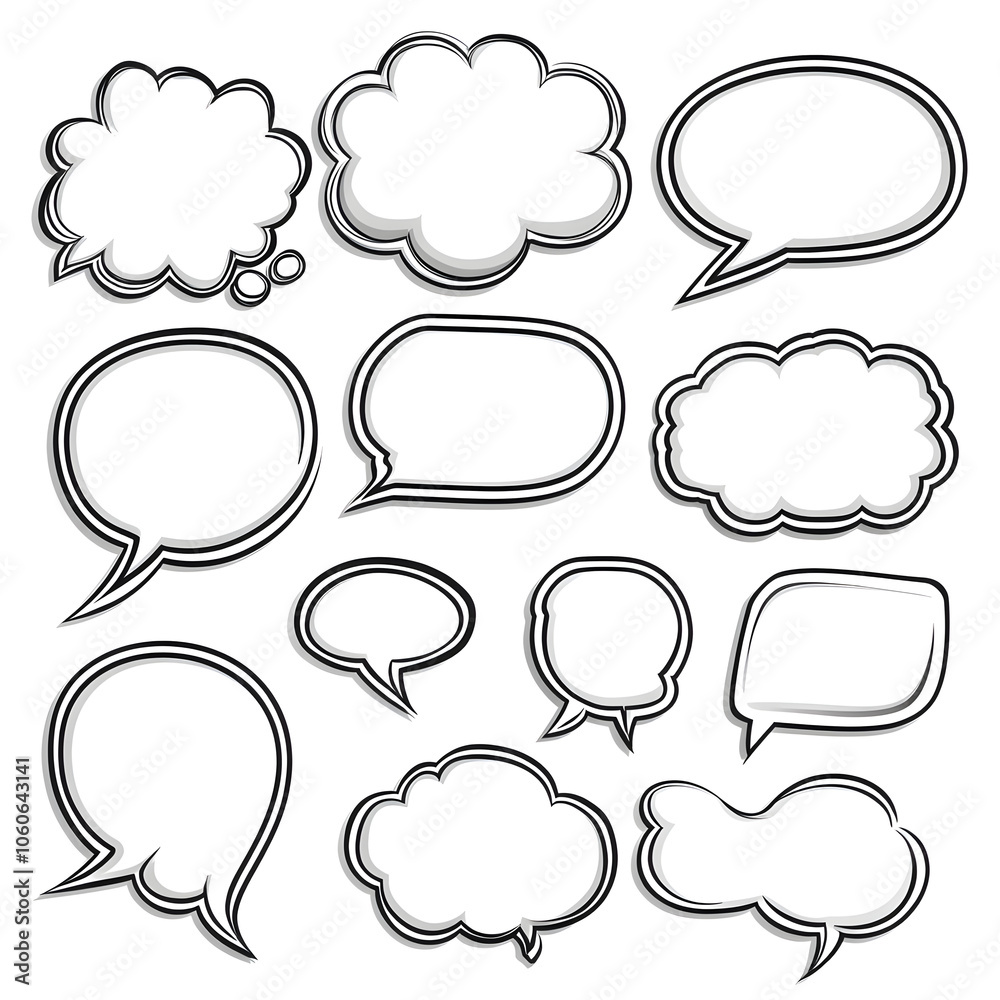 Outlined cartoon speech bubbles, versatile for multiple uses. Outlined cartoon speech bubbles, versatile for multiple uses.