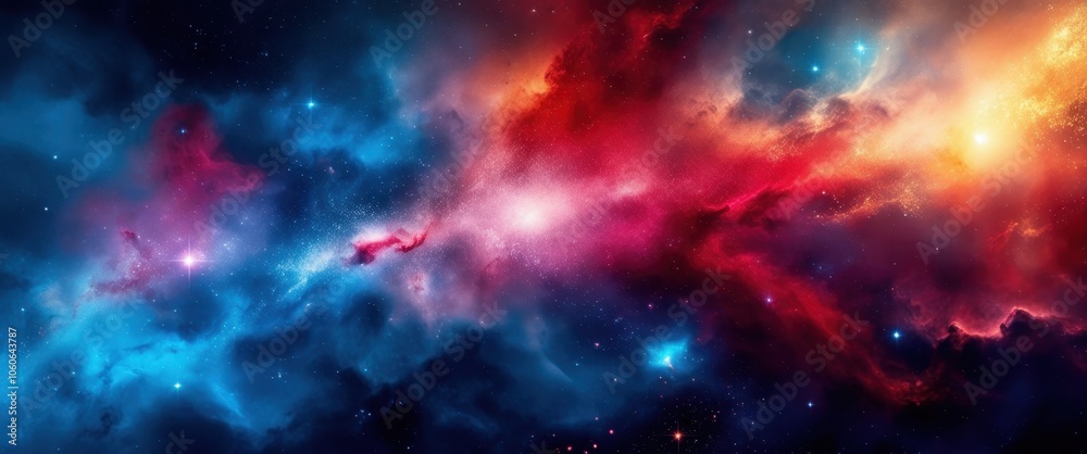 Vibrant nebula, cosmic clouds, deep space, red and blue colors, starry background, swirling gases, celestial beauty, astronomical phenomenon, galactic art, colorful cosmos, ethereal space scene, inter Vibrant nebula, cosmic clouds, deep space, red and blue colors, starry background, swirling gases, celestial beauty, astronomical phenomenon, galactic art, colorful cosmos, ethereal space scene, inter