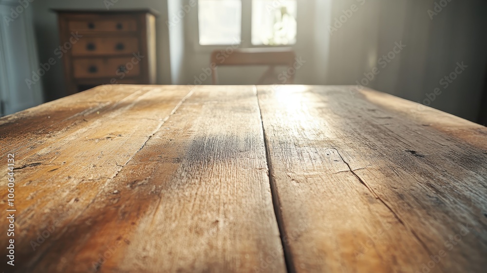 A rustic wooden table is bathed in natural sunlight, highlighting its grain while presenting a serene view of the outdoors through a bright window backdrop. A rustic wooden table is bathed in natural sunlight, highlighting its grain while presenting a serene view of the outdoors through a bright window backdrop.