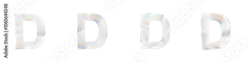 Set of 4 3d letter D with glass distortion effect isolated on a transparent background. 3d transparent elements for graphic design.