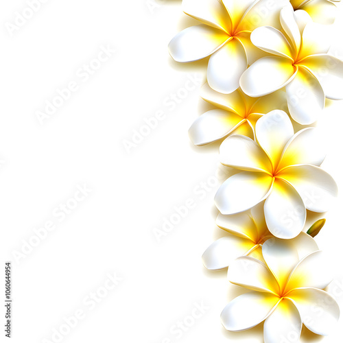 fleurs blanches de frangipanier, fond jaune highlighted by white, text area, png