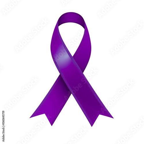 Purple ribbon over a transparent background. Symbol of Alzheimer’s awareness and domestic violence awareness