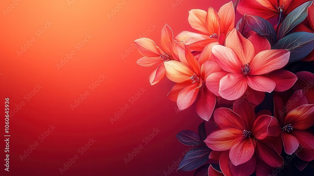 Vibrant pink flowers against a soft red gradient background.