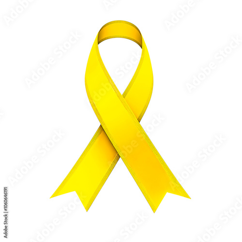 Yellow ribbon over a transparent background. Symbol of bladder cancer, endometriosis, and suicide prevention