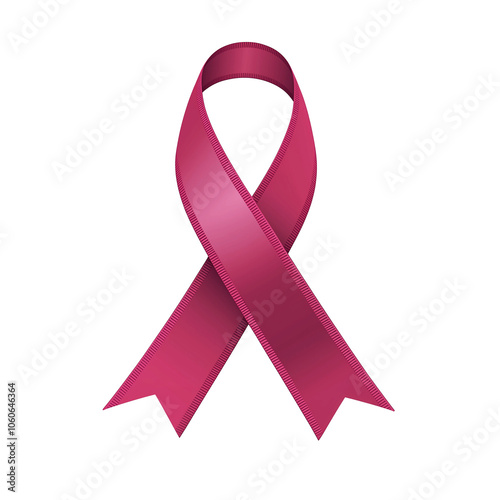 Burgundy ribbon over a transparent background. Symbol of brain aneurysm, cesarean section, and support for disabled adults