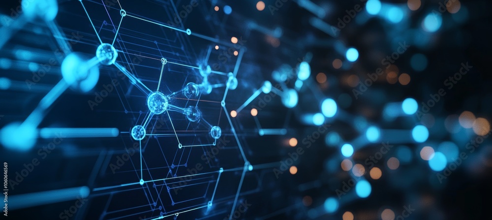 Science atom networking connect structure. Technology wireless server communication system. Team social linked global digital database. Generative AI technology.