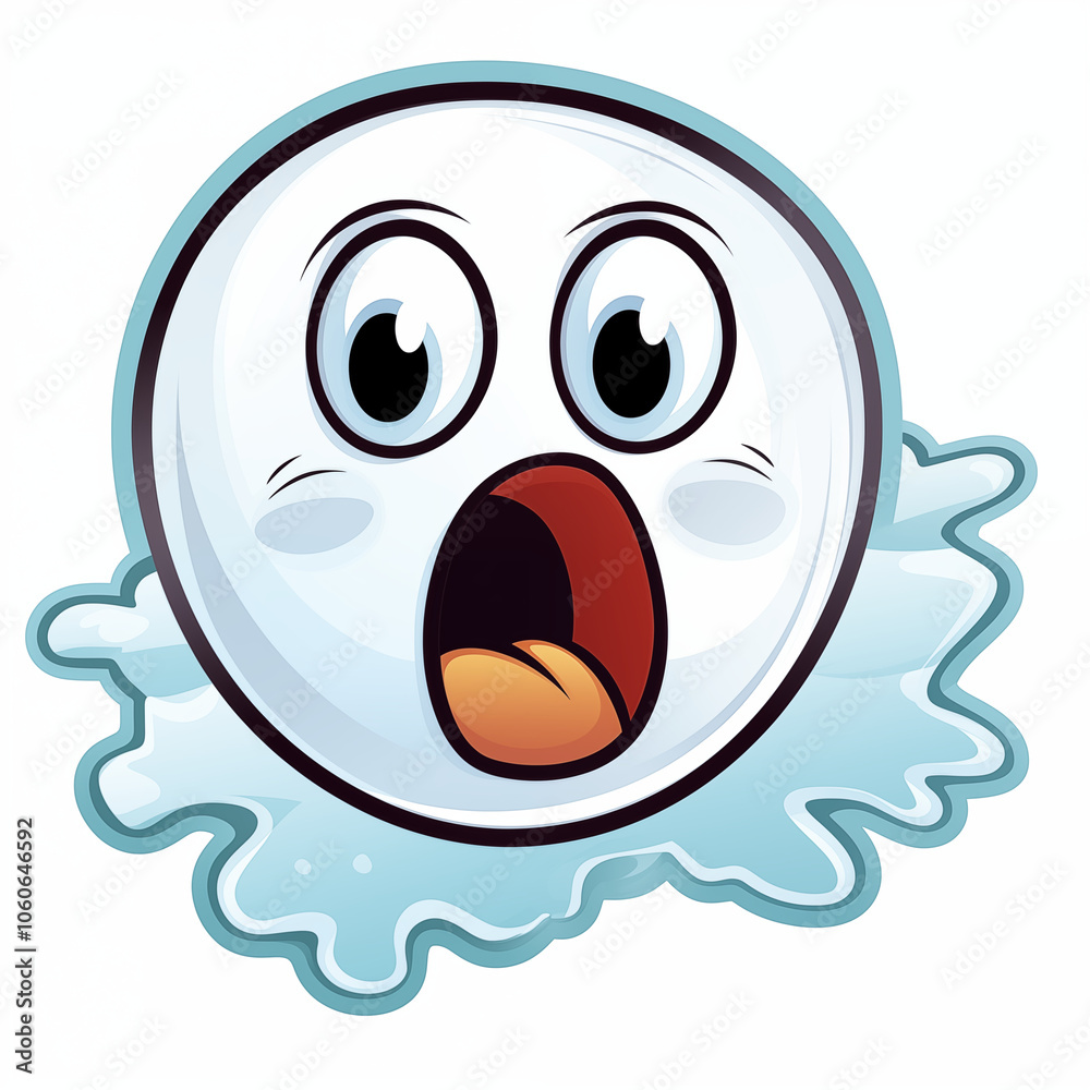 A surprised cartoon face with big eyes and a playful tongue surrounded by a splash of liquid