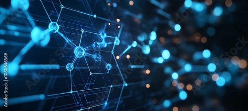 Obraz na płótnie Science atom networking connect structure. Technology wireless server communication system. Team social linked global digital database. Generative AI technology. w salonie
