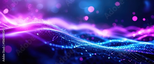 Abstract cosmic swirl, vibrant purple and blue nebula, glowing energy vortex, starry background, luminous particles, ethereal light streaks, futuristic digital landscape, deep space, cosmic energy flo