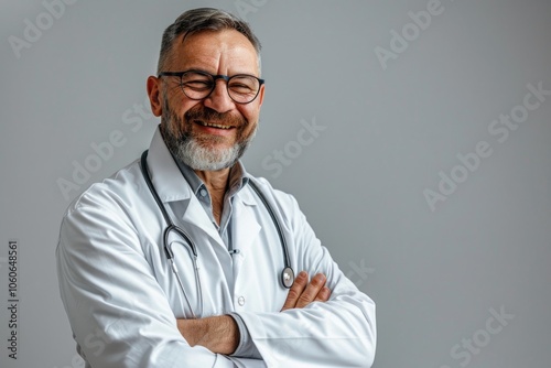 Doctor with a beard in a white coat