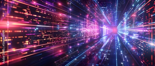 Shimmering Digital Tech Grid with Incandescent Neon Power Flow in Surreal Futuristic Environment