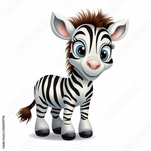 A cheerful cartoon zebra with big eyes enjoying a sunny day in the savanna