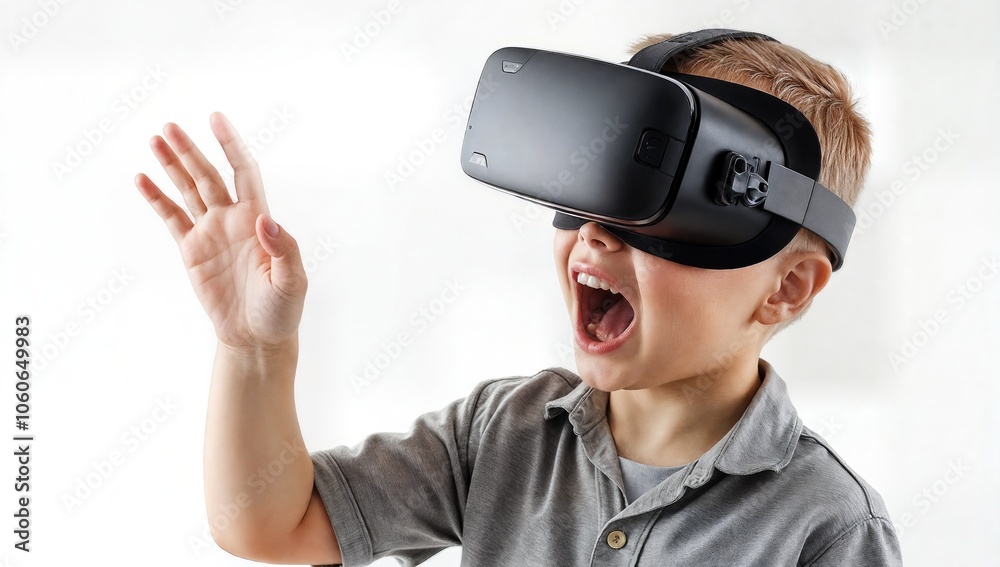 Smiling boy exploring virtual reality Smiling boy exploring virtual reality