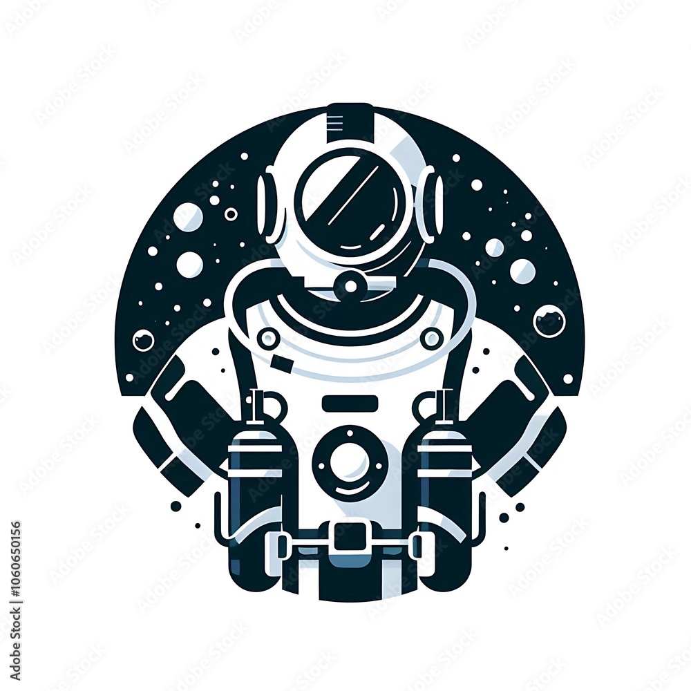 Fototapeta premium Under water Scooba diver, flat illustration