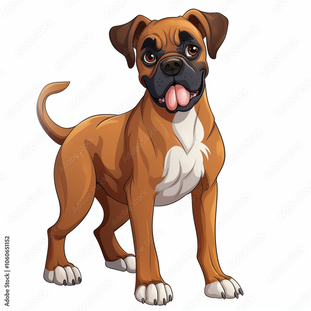 A playful cartoon dog standing proudly with an expressive face and wagging tail A playful cartoon dog standing proudly with an expressive face and wagging tail