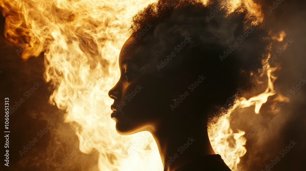 Profile Silhouette of a Woman With Flames in the Background Profile Silhouette of a Woman With Flames in the Background