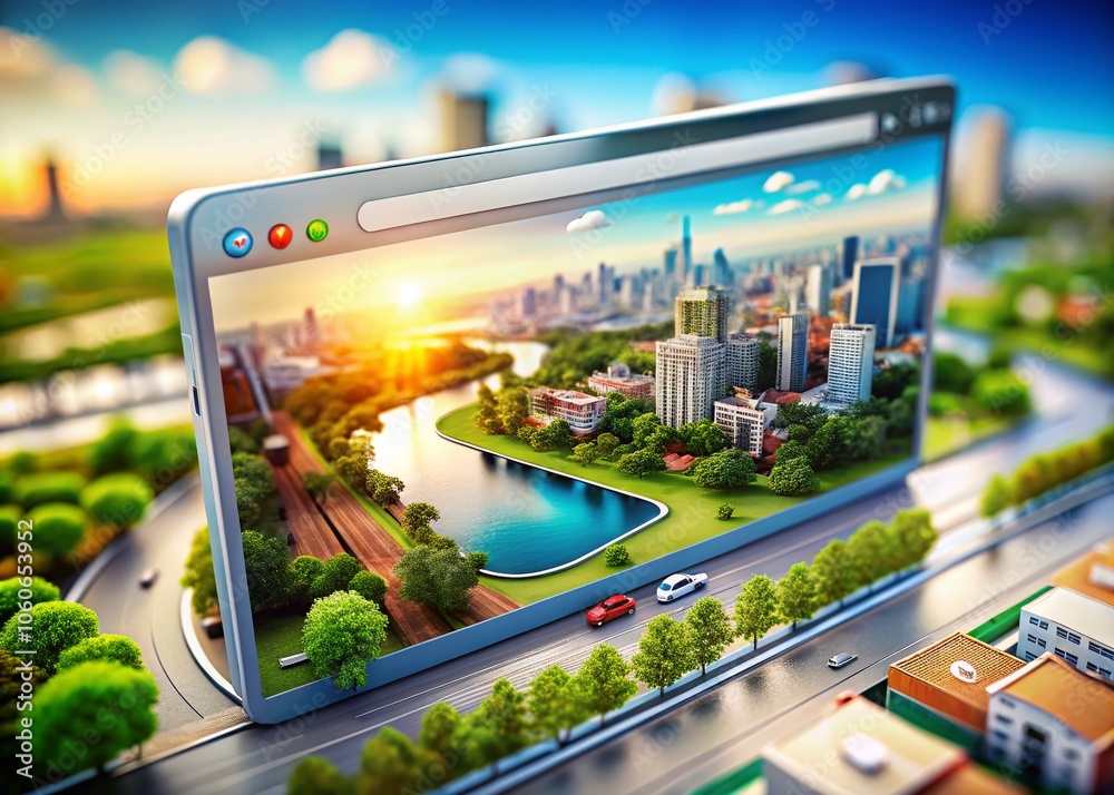 Mockup of Internet Browser Interface with Tilt-Shift Photography Effect ...